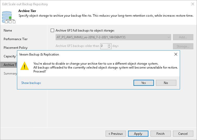 Excluding Archive Extent from Scale-Out Backup Repository