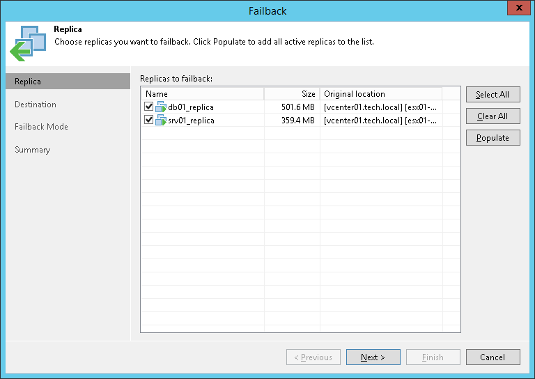 Step 2. Select VM Replicas to Fail Back