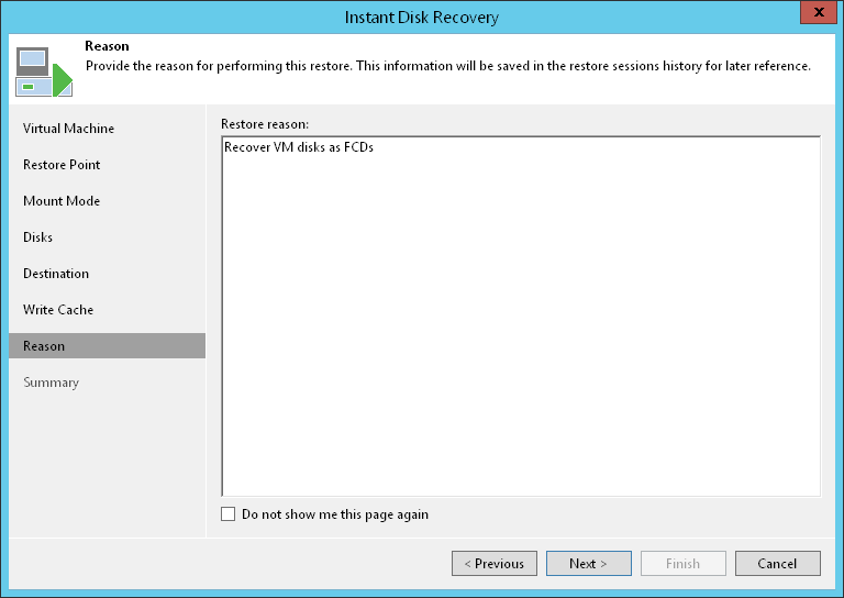 Step 8. Specify Restore Reason