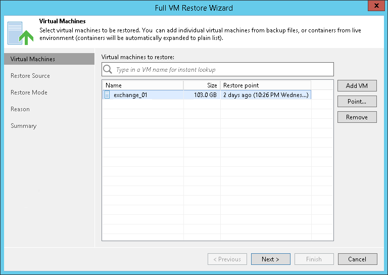 Step 2. Choose Virtual Machines to Restore