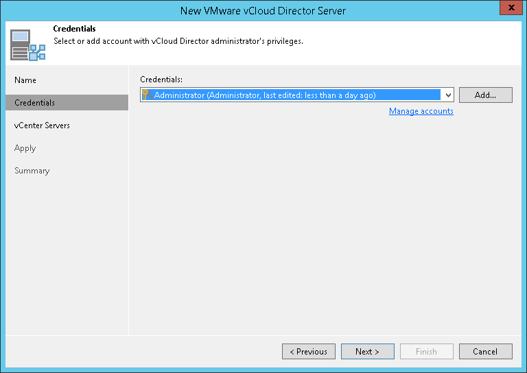 Step 3. Specify VMware vCloud Director Credentials