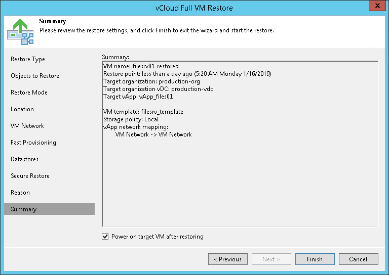 Step 11. Verify Recovery Settings and Finish Working with Wizard