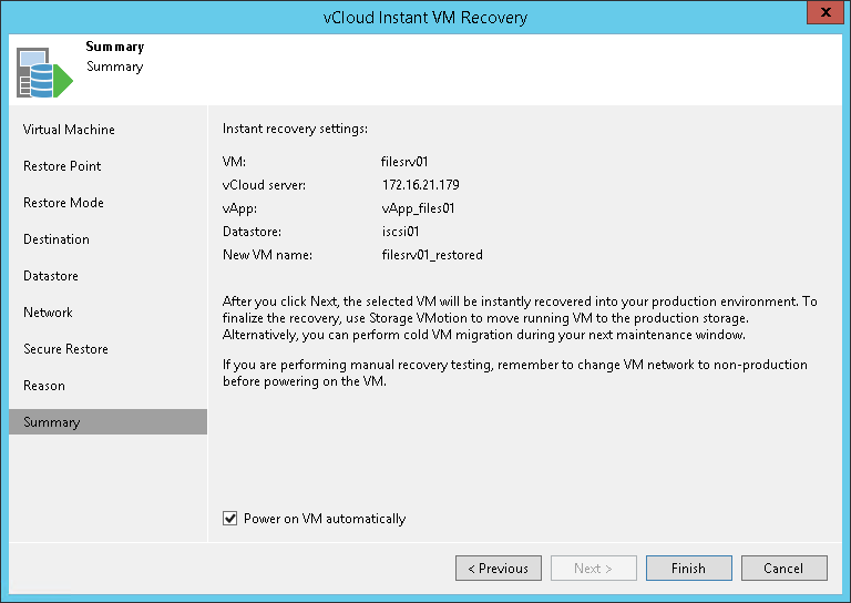 Step 9. Verify Instant Recovery Settings