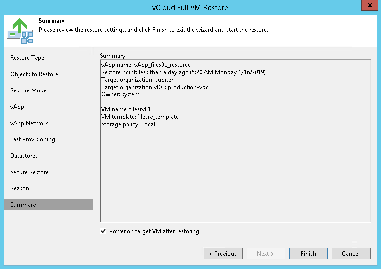 Step 11. Verify Recovery Settings and Finish Working with Wizard