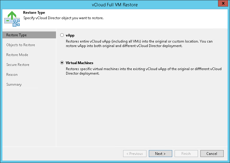 Step 1. Launch vCloud Full VM Restore Wizard