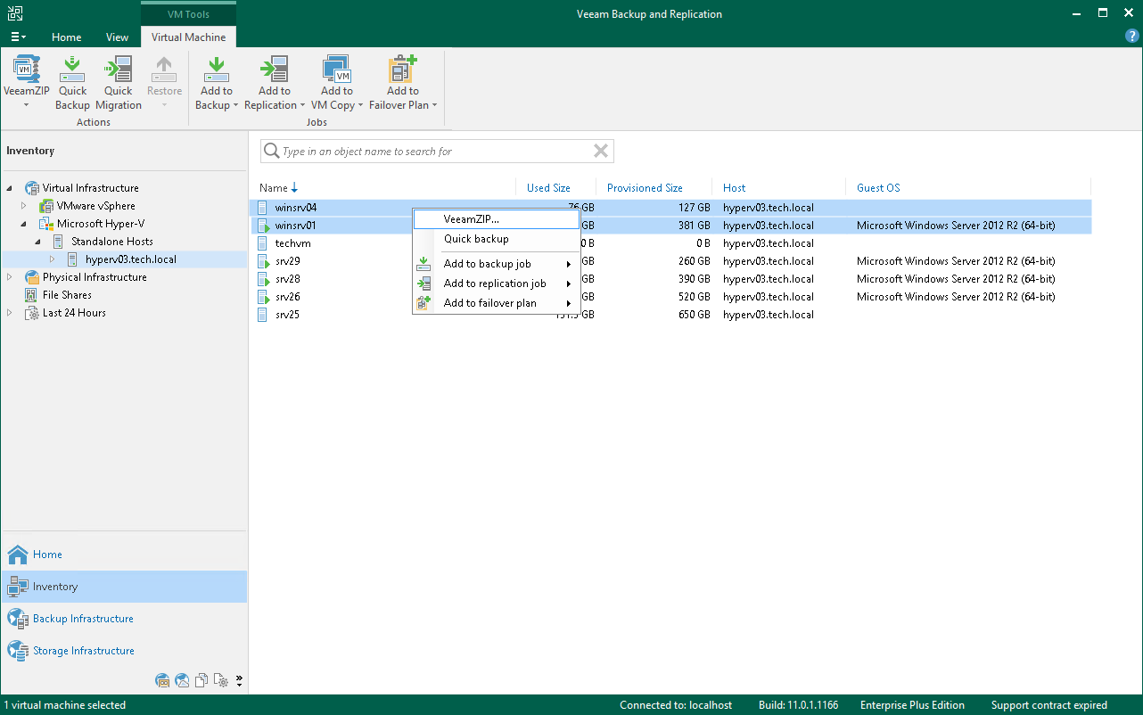 Creating VeeamZIP Backups