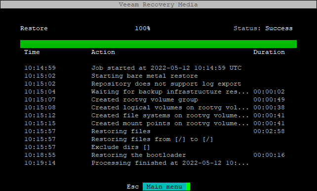 Step 8. Review Setup and Launch Restore Process