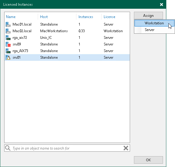 Assigning License to Veeam Agent