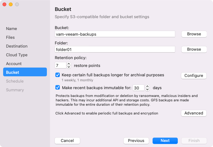 Specifying Settings for S3 Compatible Repository