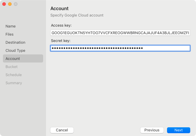 Google Cloud Storage Settings