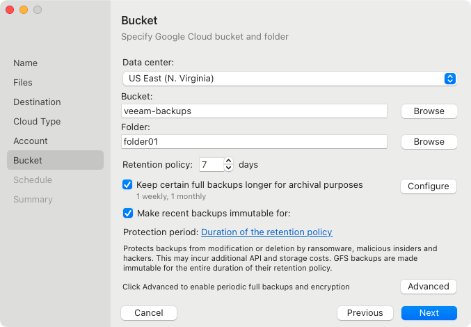 Google Cloud Storage Settings