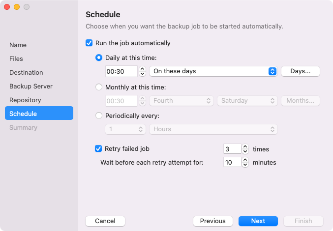 Scheduling Settings in Server Edition