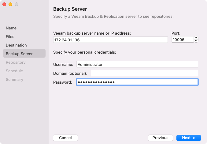 Veeam Backup Server Settings