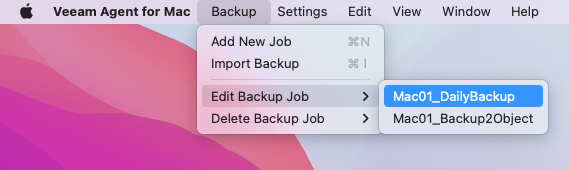 Editing Backup Job Settings