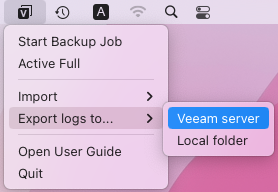 Exporting Logs to Veeam Backup Server.