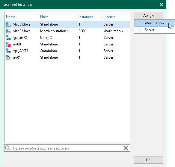 Assigning License to Veeam Agent