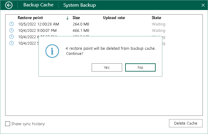 Deleting Restore Points from Backup Cache