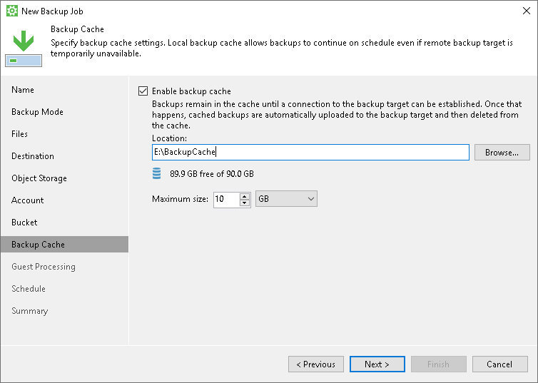 Step 8. Specify Backup Cache Settings