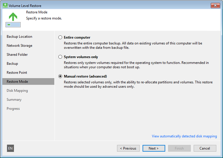 Step 9. Select Data Restore Mode