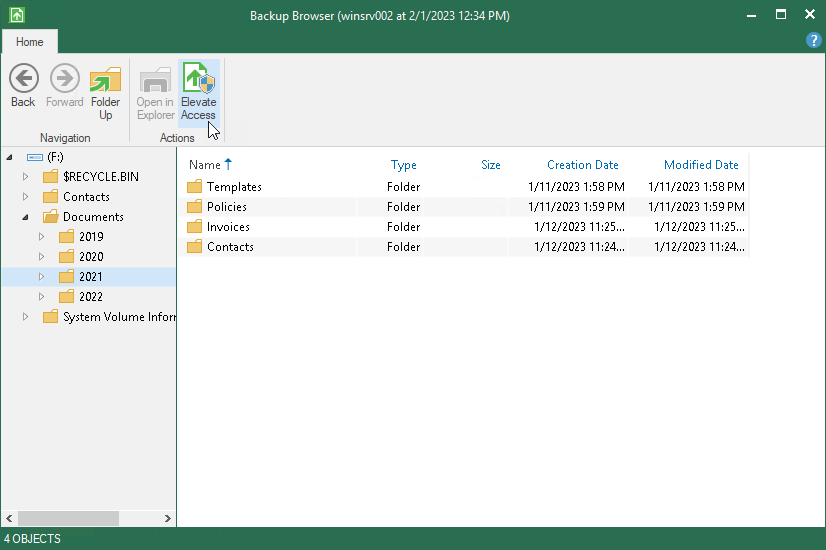 Open Windows Explorer and Browse for Restored Files and Folders