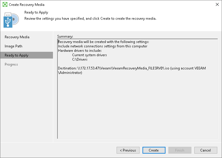 Step 4. Review Recovery Image Settings