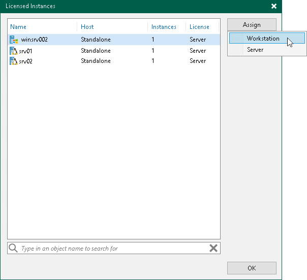 Assigning License to Veeam Agent