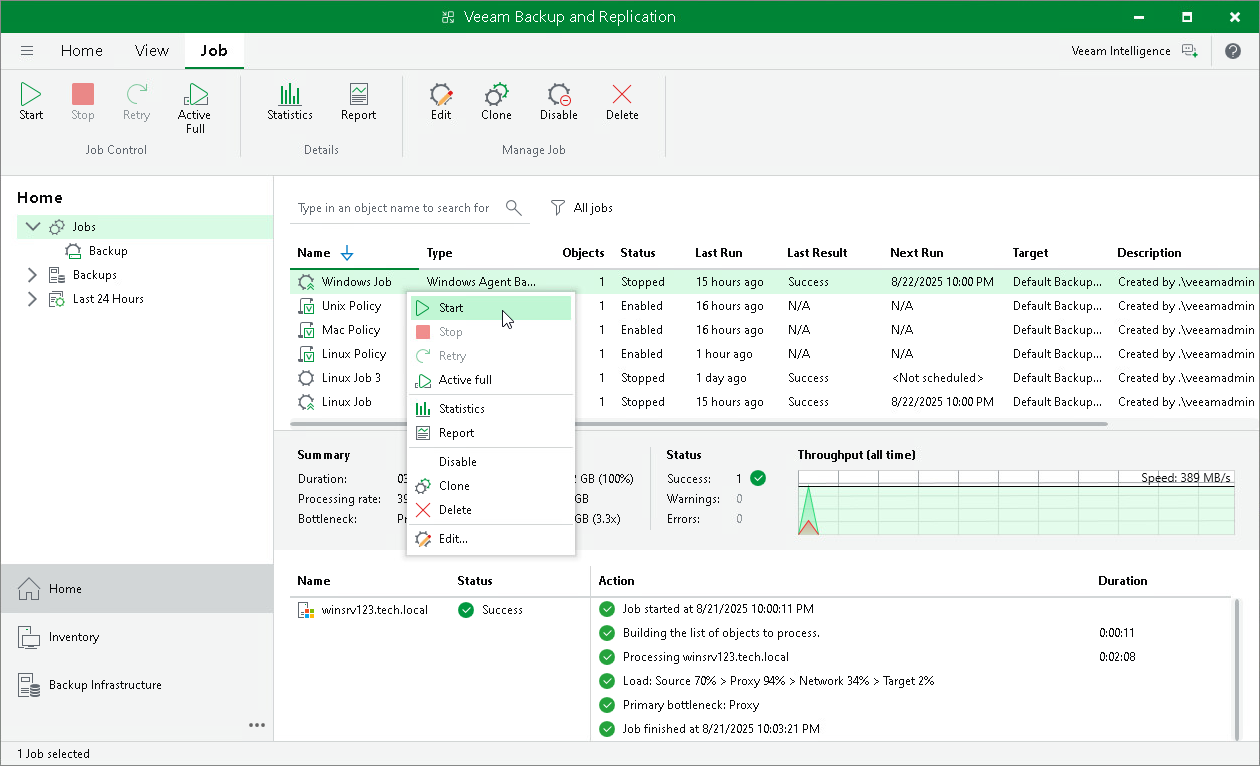Starting and Stopping Veeam Agent Backup Job
