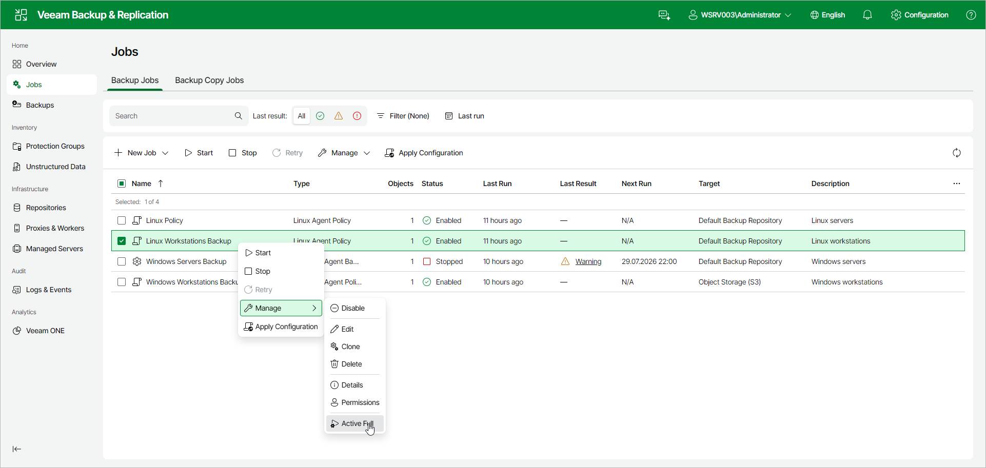 Perform Active Full Backup