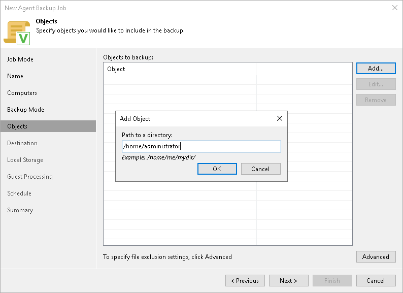 Specifying Directories to Back Up