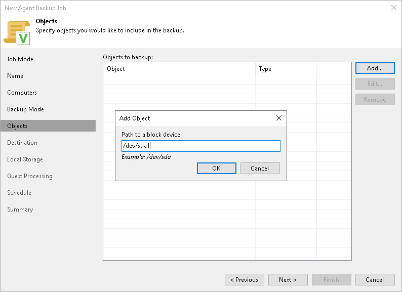 Specifying Volumes to Back Up