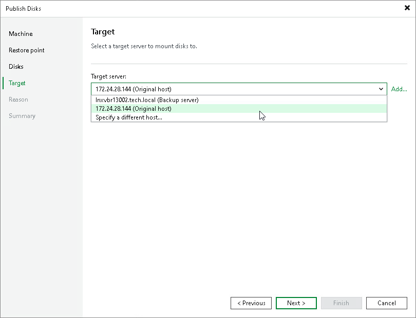 Select Target Server Step 5. Select Target Server