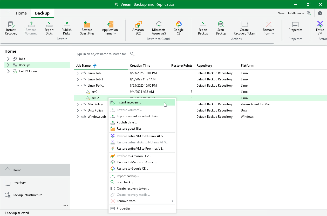 Restore Veeam Agent Backup to Hyper-V VM