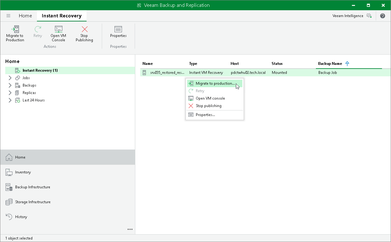 Step 13. Finalizing Instant Recovery to Microsoft Hyper-V
