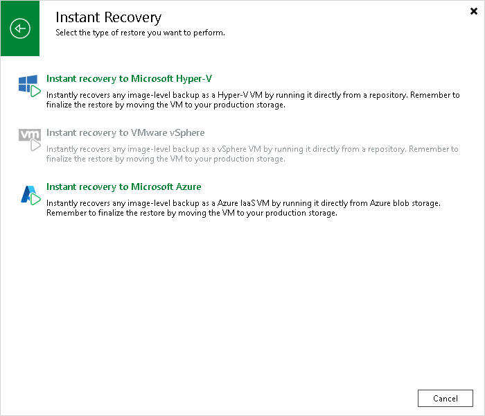 Step 1. Launch Instant Recovery Wizard