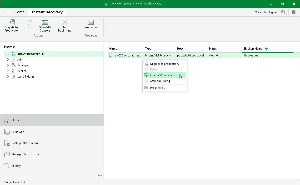 Step 13. Finalizing Instant Recovery to Microsoft Hyper-V
