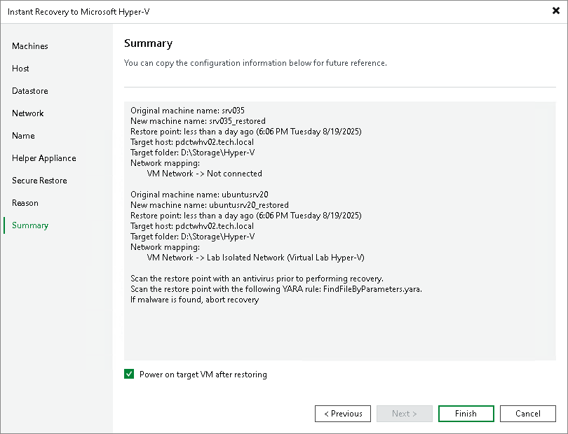 Step 11. Verify Instant Recovery Settings