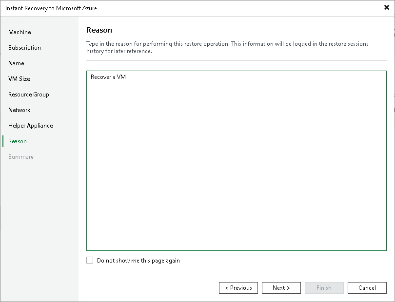 Step 9. Specify Restore Reason
