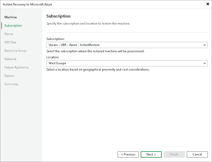 Step 3. Select Subscription and Location