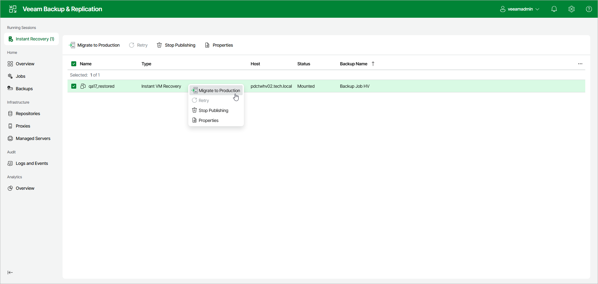 Migrate VM to Production - Web UI