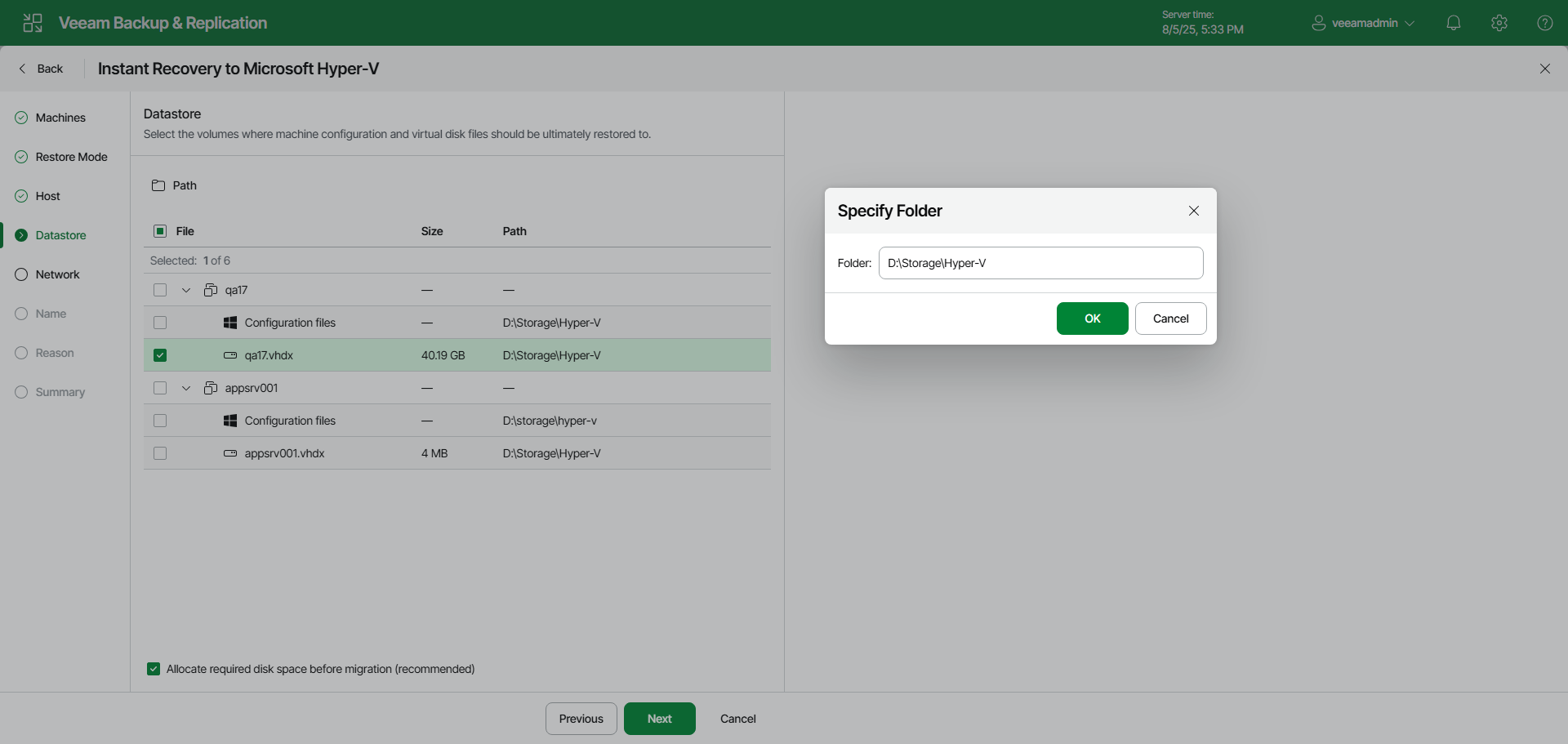 Select Datastore - Web UI