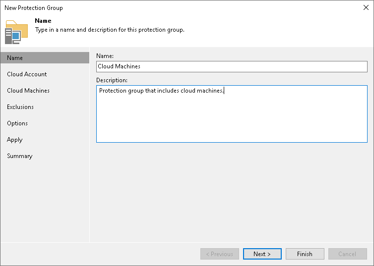 Step 2. Specify Protection Group Name and Description