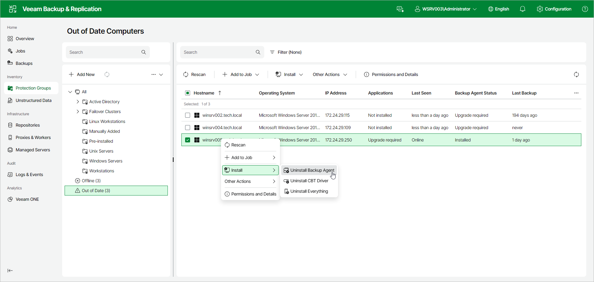 Uninstall Veeam Agent