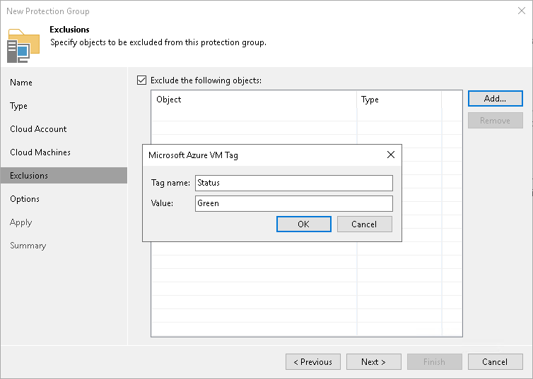 Step 5. Exclude Objects from Protection Group