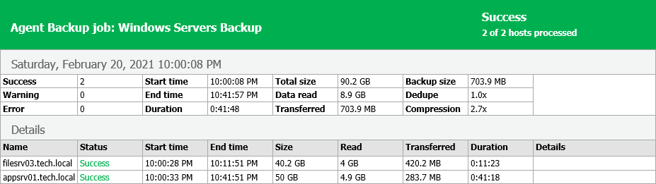 Viewing Veeam Agent Backup Job Report