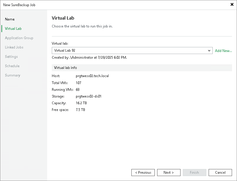 Select Virtual Lab Creating SureBackup Job