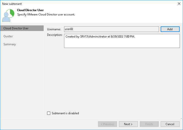 Step 2. Select vCloud Director User