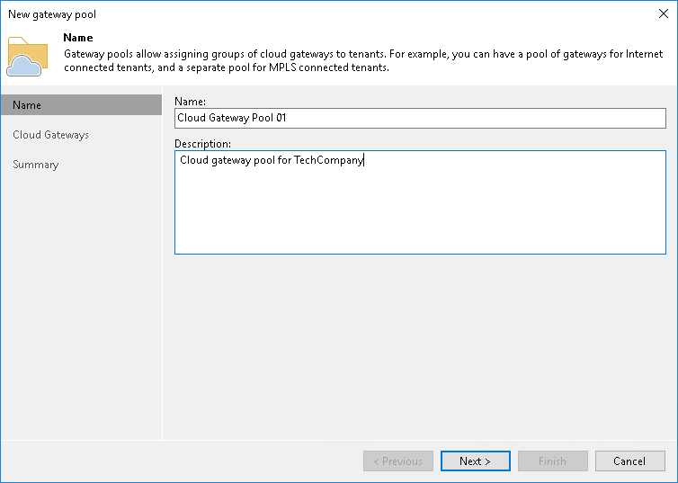 Step 2. Specify Cloud Gateway Pool Name and Description