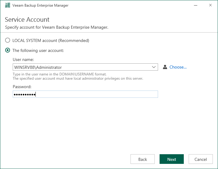 Step 7. Specify Service Account Settings