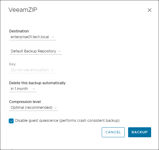Creating Full VM Backup Using Custom VeeamZIP Settings