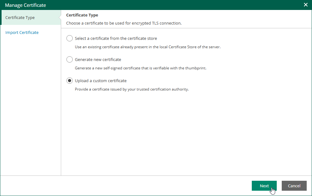 Specifying Certificate Type Installing Certificates